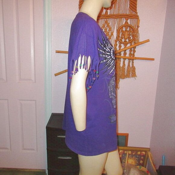 Winged Cyber Skull T-Shirt Size XL Beaded Fringe Short Sleeves Goth Chaos Wicked - Picture 5 of 7